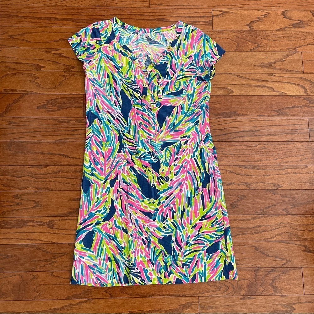 Lilly Pulitzer Palmira Shirt Dress Indigo Palm Reader Size Small